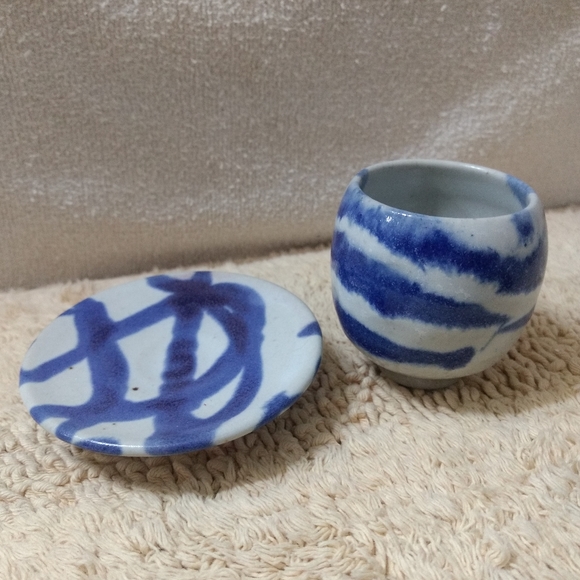 WHITEFISH POTTERY Miniature Vase & Plate Cobalt Blue Swirl Glaze 2007 Studio - Picture 5 of 8